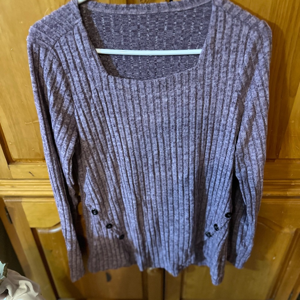 Ribbed Purple Sweater with Button Accents